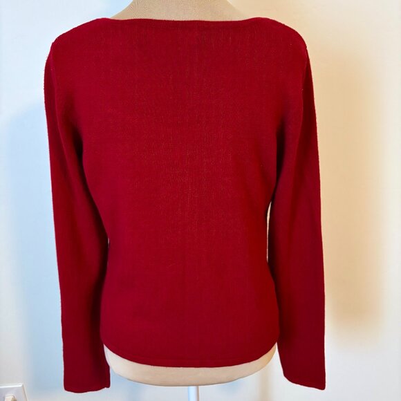Vintage Express Tricot Red Cashmere Silk Cardigan Sweater Octagonal Neck Size M - Picture 2 of 5